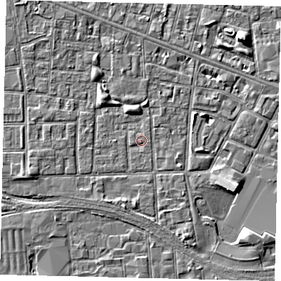 Shaded relief map of the ground around HU31DX, computed from Environment Agency LiDAR. The ground here sits at about 2 m above sea level and falls 5 m across the surrounding 800 m. Surface water reaching this point runs off ground lying to the south-south-east, 0.6 m higher.