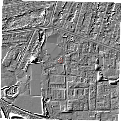 Shaded relief map of the ground around HU31EL, computed from Environment Agency LiDAR. The ground here sits at about 2 m above sea level and falls 8 m across the surrounding 800 m. Surface water reaching this point runs off ground lying to the west, 4.7 m higher.