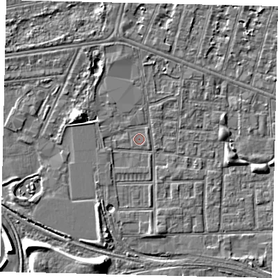 Shaded relief map of the ground around HU31EP, computed from Environment Agency LiDAR. The ground here sits at about 2 m above sea level and falls 8 m across the surrounding 800 m. Surface water reaching this point runs off ground lying to the south-south-west, 3.6 m higher.