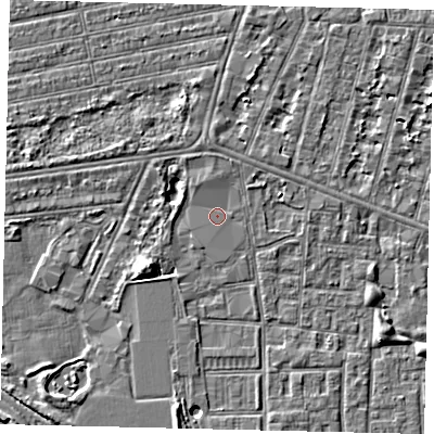 Shaded relief map of the ground around HU31EW, computed from Environment Agency LiDAR. The ground here sits at about 2 m above sea level and falls 5 m across the surrounding 800 m. Surface water reaching this point runs off ground lying to the north, 2.5 m higher.