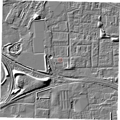 Shaded relief map of the ground around HU31HH, computed from Environment Agency LiDAR. The ground here sits at about 3 m above sea level and falls 8 m across the surrounding 800 m. Surface water reaching this point runs off ground lying to the west-south-west, 3.6 m higher.