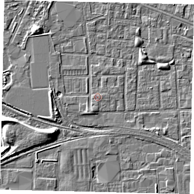 Shaded relief map of the ground around HU31HS, computed from Environment Agency LiDAR. The ground here sits at about 3 m above sea level and falls 8 m across the surrounding 800 m. Surface water reaching this point runs off ground lying to the south-south-west, 1.4 m higher.