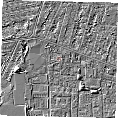 Shaded relief map of the ground around HU31JP, computed from Environment Agency LiDAR. The ground here sits at about 2 m above sea level and falls 5 m across the surrounding 800 m. Surface water reaching this point runs off ground lying to the north, 0.6 m higher.