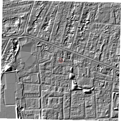 Shaded relief map of the ground around HU31JS, computed from Environment Agency LiDAR. The ground here sits at about 2 m above sea level and falls 5 m across the surrounding 800 m. Surface water reaching this point runs off ground lying to the north-north-west, 0.7 m higher.
