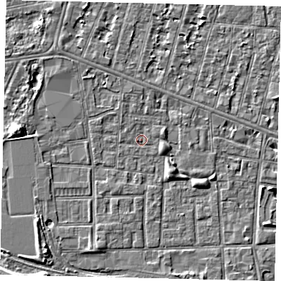 Shaded relief map of the ground around HU31JT, computed from Environment Agency LiDAR. The ground here sits at about 2 m above sea level and falls 6 m across the surrounding 800 m. Surface water reaching this point runs off ground lying to the south-west, 3.6 m higher.