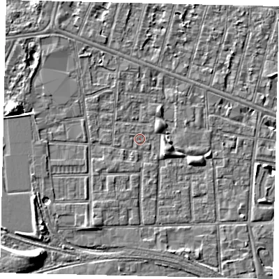 Shaded relief map of the ground around HU31JU, computed from Environment Agency LiDAR. The ground here sits at about 2 m above sea level and falls 7 m across the surrounding 800 m. Surface water reaching this point runs off ground lying to the south-west, 0.9 m higher.
