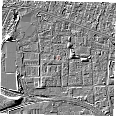 Shaded relief map of the ground around HU31JX, computed from Environment Agency LiDAR. The ground here sits at about 2 m above sea level and falls 7 m across the surrounding 800 m. Surface water reaching this point runs off ground lying to the south-south-west, 1.3 m higher.