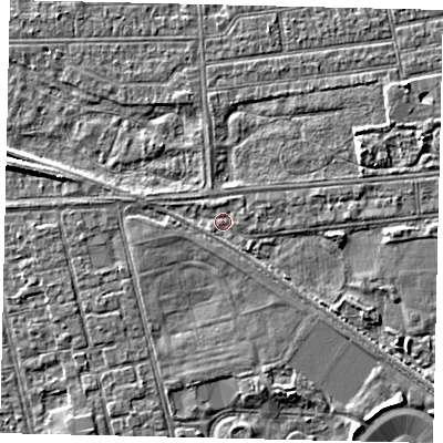 Shaded relief map of the ground around HU31JZ, computed from Environment Agency LiDAR. The ground here sits at about 2 m above sea level and falls 3 m across the surrounding 800 m. Surface water reaching this point runs off ground lying to the west, 0.9 m higher.