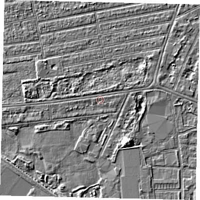Shaded relief map of the ground around HU31LA, computed from Environment Agency LiDAR. The ground here sits at about 2 m above sea level and falls 5 m across the surrounding 800 m. Surface water reaching this point runs off ground lying to the north, 0.7 m higher.