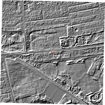 Shaded relief map of the ground around HU31LD, computed from Environment Agency LiDAR. The ground here sits at about 2 m above sea level and falls 3 m across the surrounding 800 m. Surface water reaching this point runs off ground lying to the west, 1.3 m higher.