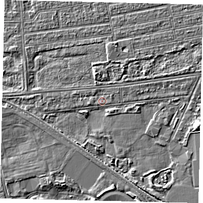 Shaded relief map of the ground around HU31LF, computed from Environment Agency LiDAR. The ground here sits at about 2 m above sea level and falls 3 m across the surrounding 800 m. Surface water reaching this point runs off ground lying to the south-south-east, 2.1 m higher.