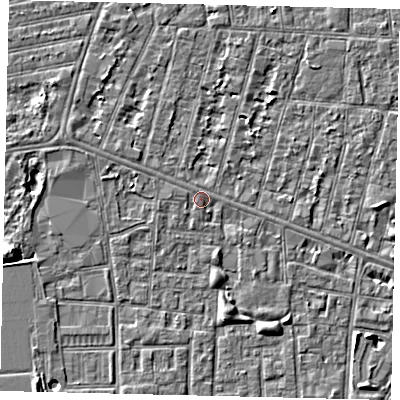 Shaded relief map of the ground around HU31LP, computed from Environment Agency LiDAR. The ground here sits at about 2 m above sea level and falls 5 m across the surrounding 800 m. Surface water reaching this point runs off ground lying to the south-west, 0.9 m higher.