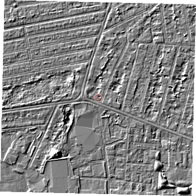 Shaded relief map of the ground around HU31LU, computed from Environment Agency LiDAR. The ground here sits at about 2 m above sea level and falls 5 m across the surrounding 800 m. Surface water reaching this point runs off ground lying to the west, 0.9 m higher.