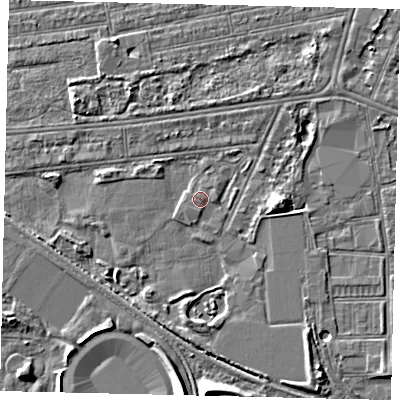 Shaded relief map of the ground around HU31LW, computed from Environment Agency LiDAR. The ground here sits at about 2 m above sea level and falls 8 m across the surrounding 800 m. The ground contributing surface water to this point lies to the west-south-west.