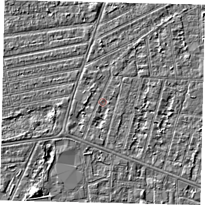 Shaded relief map of the ground around HU31LZ, computed from Environment Agency LiDAR. The ground here sits at about 2 m above sea level and falls 5 m across the surrounding 800 m. Surface water reaching this point runs off ground lying to the west, 1.3 m higher.