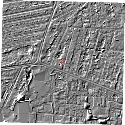 Shaded relief map of the ground around HU31NA, computed from Environment Agency LiDAR. The ground here sits at about 2 m above sea level and falls 5 m across the surrounding 800 m. Surface water reaching this point runs off ground lying to the south, 0.7 m higher.