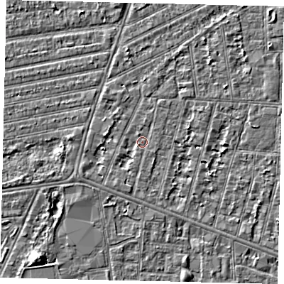 Shaded relief map of the ground around HU31ND, computed from Environment Agency LiDAR. The ground here sits at about 2 m above sea level and falls 5 m across the surrounding 800 m. Surface water reaching this point runs off ground lying to the south-south-west, 1.1 m higher.