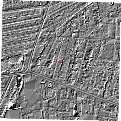 Shaded relief map of the ground around HU31NE, computed from Environment Agency LiDAR. The ground here sits at about 3 m above sea level and falls 5 m across the surrounding 800 m. Surface water reaching this point runs off ground lying to the south-south-west, 0.8 m higher.