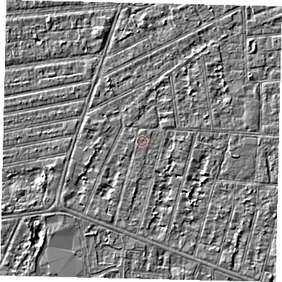 Shaded relief map of the ground around HU31NG, computed from Environment Agency LiDAR. The ground here sits at about 2 m above sea level and falls 3 m across the surrounding 800 m. The ground contributing surface water to this point lies to the north-north-east.