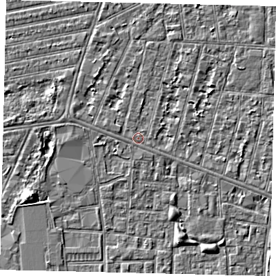 Shaded relief map of the ground around HU31NP, computed from Environment Agency LiDAR. The ground here sits at about 2 m above sea level and falls 5 m across the surrounding 800 m. Surface water reaching this point runs off ground lying to the west-north-west, 0.7 m higher.