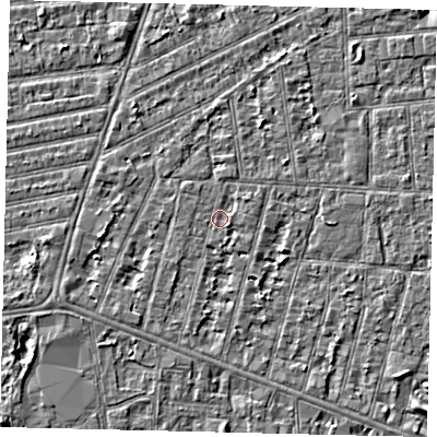 Shaded relief map of the ground around HU31NT, computed from Environment Agency LiDAR. The ground here sits at about 2 m above sea level and falls 4 m across the surrounding 800 m. Surface water reaching this point runs off ground lying to the south-west, 0.8 m higher.