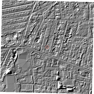 Shaded relief map of the ground around HU31NU, computed from Environment Agency LiDAR. The ground here sits at about 2 m above sea level and falls 5 m across the surrounding 800 m. Surface water reaching this point runs off ground lying to the west-south-west, 0.7 m higher.