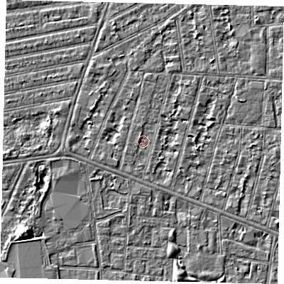 Shaded relief map of the ground around HU31NY, computed from Environment Agency LiDAR. The ground here sits at about 2 m above sea level and falls 5 m across the surrounding 800 m. Surface water reaching this point runs off ground lying to the south-west, 0.8 m higher.