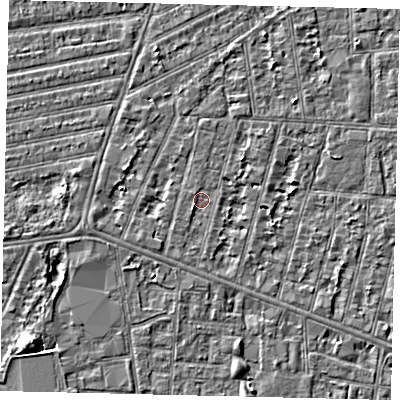 Shaded relief map of the ground around HU31NZ, computed from Environment Agency LiDAR. The ground here sits at about 2 m above sea level and falls 5 m across the surrounding 800 m. Surface water reaching this point runs off ground lying to the south-west, 0.8 m higher.