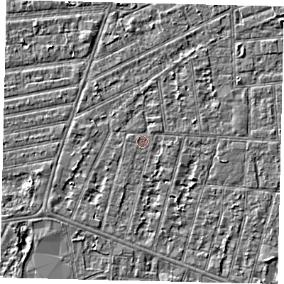 Shaded relief map of the ground around HU31PF, computed from Environment Agency LiDAR. The ground here sits at about 2 m above sea level and falls 3 m across the surrounding 800 m. Surface water reaching this point runs off ground lying to the south-south-west, 1.7 m higher.