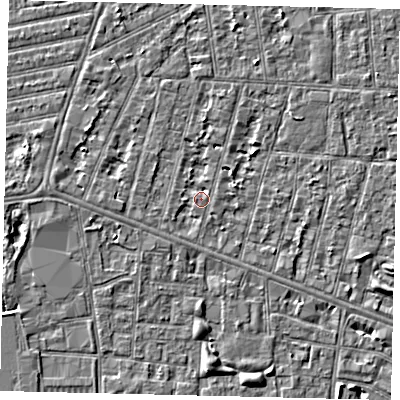 Shaded relief map of the ground around HU31PJ, computed from Environment Agency LiDAR. The ground here sits at about 2 m above sea level and falls 3 m across the surrounding 800 m. Surface water reaching this point runs off ground lying to the west-south-west, 1.2 m higher.