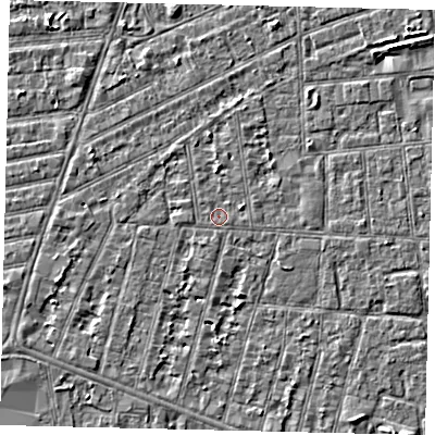 Shaded relief map of the ground around HU31PP, computed from Environment Agency LiDAR. The ground here sits at about 2 m above sea level and falls 3 m across the surrounding 800 m. Surface water reaching this point runs off ground lying to the south-south-west, 1.6 m higher.