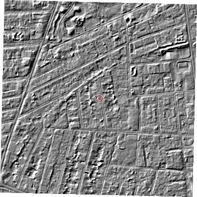Shaded relief map of the ground around HU31PR, computed from Environment Agency LiDAR. The ground here sits at about 2 m above sea level and falls 3 m across the surrounding 800 m. Surface water reaching this point runs off ground lying to the west-south-west, 1.2 m higher.