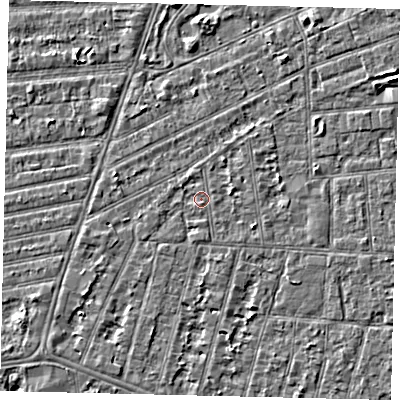 Shaded relief map of the ground around HU31PS, computed from Environment Agency LiDAR. The ground here sits at about 2 m above sea level and falls 3 m across the surrounding 800 m. Surface water reaching this point runs off ground lying to the east-south-east, 1.2 m higher.