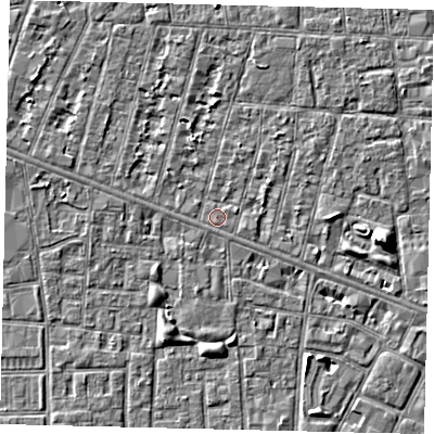 Shaded relief map of the ground around HU31QN, computed from Environment Agency LiDAR. The ground here sits at about 2 m above sea level and falls 5 m across the surrounding 800 m. Surface water reaching this point runs off ground lying to the east-north-east, 0.8 m higher.