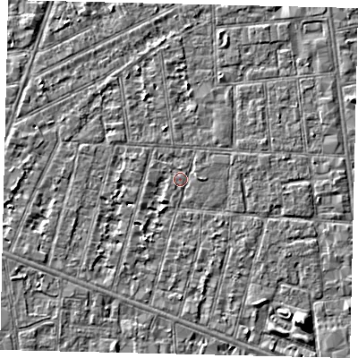 Shaded relief map of the ground around HU31QS, computed from Environment Agency LiDAR. The ground here sits at about 2 m above sea level and falls 5 m across the surrounding 800 m. Surface water reaching this point runs off ground lying to the south-south-east, 1.8 m higher.