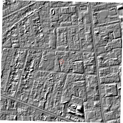 Shaded relief map of the ground around HU31QU, computed from Environment Agency LiDAR. The ground here sits at about 2 m above sea level and falls 5 m across the surrounding 800 m. Surface water reaching this point runs off ground lying to the north-north-east, 0.6 m higher.