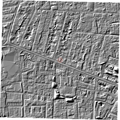 Shaded relief map of the ground around HU31QW, computed from Environment Agency LiDAR. The ground here sits at about 2 m above sea level and falls 5 m across the surrounding 800 m. The ground contributing surface water to this point lies to the west-south-west.