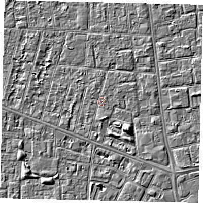 Shaded relief map of the ground around HU31RB, computed from Environment Agency LiDAR. The ground here sits at about 2 m above sea level and falls 5 m across the surrounding 800 m. Surface water reaching this point runs off ground lying to the south, 1.3 m higher.