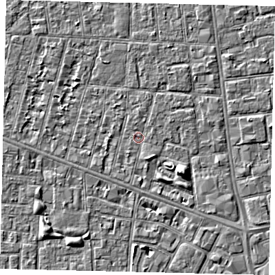 Shaded relief map of the ground around HU31RD, computed from Environment Agency LiDAR. The ground here sits at about 2 m above sea level and falls 5 m across the surrounding 800 m. Surface water reaching this point runs off ground lying to the south-south-east, 1.3 m higher.