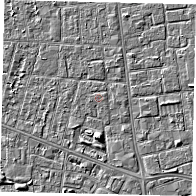 Shaded relief map of the ground around HU31RE, computed from Environment Agency LiDAR. The ground here sits at about 2 m above sea level and falls 5 m across the surrounding 800 m. Surface water reaching this point runs off ground lying to the east, 0.7 m higher.