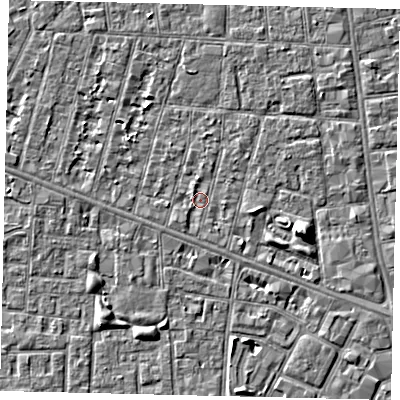 Shaded relief map of the ground around HU31RF, computed from Environment Agency LiDAR. The ground here sits at about 2 m above sea level and falls 5 m across the surrounding 800 m. Surface water reaching this point runs off ground lying to the east, 1.0 m higher.