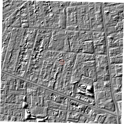 Shaded relief map of the ground around HU31RG, computed from Environment Agency LiDAR. The ground here sits at about 2 m above sea level and falls 5 m across the surrounding 800 m. Surface water reaching this point runs off ground lying to the south-east, 4.6 m higher.