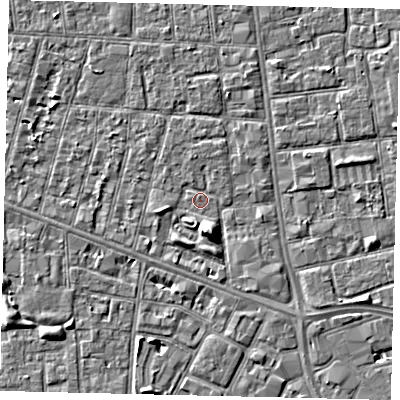 Shaded relief map of the ground around HU31RJ, computed from Environment Agency LiDAR. The ground here sits at about 2 m above sea level and falls 5 m across the surrounding 800 m. Surface water reaching this point runs off ground lying to the south-south-east, 4.6 m higher.