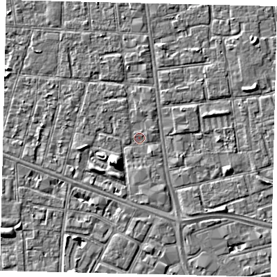 Shaded relief map of the ground around HU31RN, computed from Environment Agency LiDAR. The ground here sits at about 2 m above sea level and falls 5 m across the surrounding 800 m. Surface water reaching this point runs off ground lying to the south-west, 4.6 m higher.