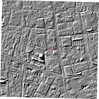 Shaded relief map of the ground around HU31RQ, computed from Environment Agency LiDAR. The ground here sits at about 2 m above sea level and falls 5 m across the surrounding 800 m. Surface water reaching this point runs off ground lying to the south-west, 4.6 m higher.