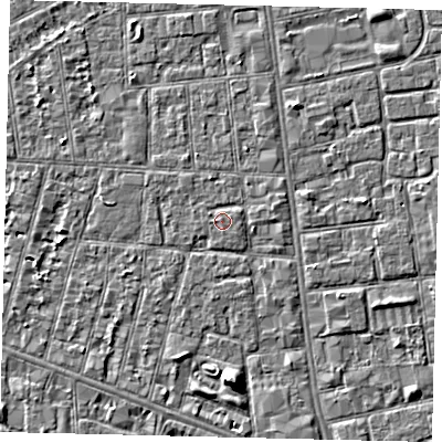 Shaded relief map of the ground around HU31RS, computed from Environment Agency LiDAR. The ground here sits at about 3 m above sea level and falls 5 m across the surrounding 800 m. Surface water reaching this point runs off ground lying to the east-north-east, 0.6 m higher.
