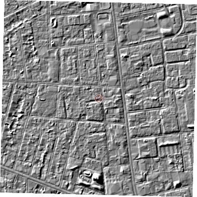 Shaded relief map of the ground around HU31RU, computed from Environment Agency LiDAR. The ground here sits at about 2 m above sea level and falls 5 m across the surrounding 800 m. Surface water reaching this point runs off ground lying to the east, 0.9 m higher.