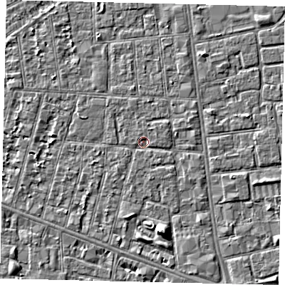 Shaded relief map of the ground around HU31RZ, computed from Environment Agency LiDAR. The ground here sits at about 2 m above sea level and falls 5 m across the surrounding 800 m. Surface water reaching this point runs off ground lying to the south-south-east, 4.6 m higher.