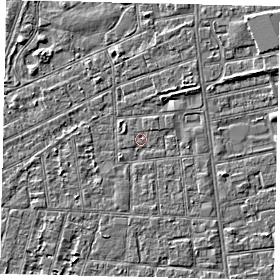 Shaded relief map of the ground around HU31SH, computed from Environment Agency LiDAR. The ground here sits at about 2 m above sea level and falls 3 m across the surrounding 800 m. Surface water reaching this point runs off ground lying to the west, 0.6 m higher.