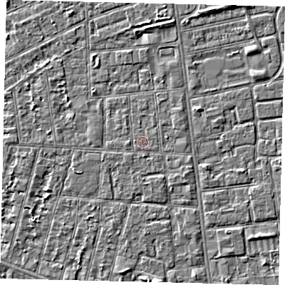 Shaded relief map of the ground around HU31SJ, computed from Environment Agency LiDAR. The ground here sits at about 2 m above sea level and falls 3 m across the surrounding 800 m. The ground contributing surface water to this point lies to the south.